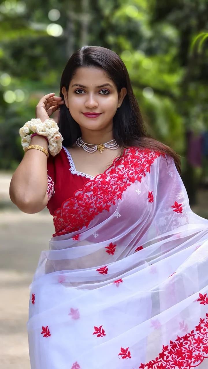 100% Premium Organza Maslin Quality Fabric & Heavy Embroidery Work Saree & Blouse
