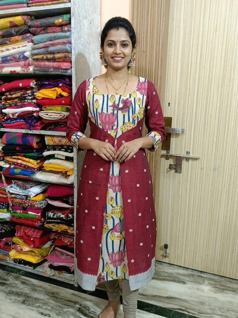 Pure Cotton Jamdani with Kalamkari Mix  Designer Dress