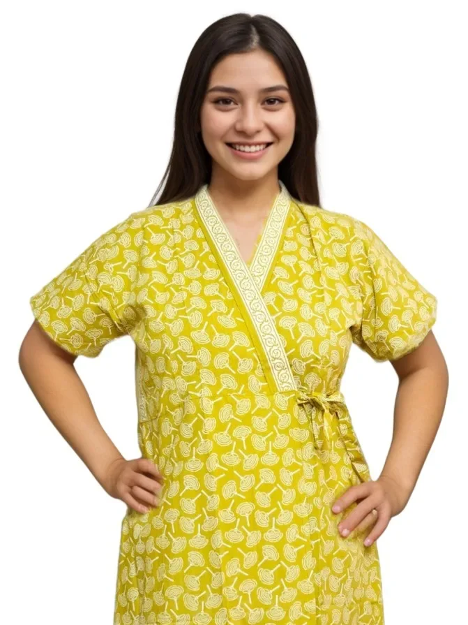 Mehendi Green Jaipuri Cotton Housecoat — view 1