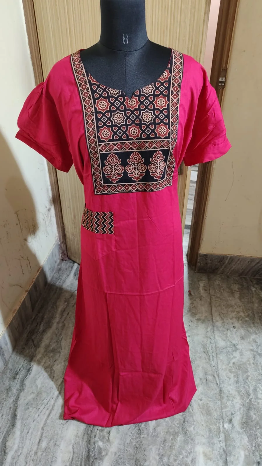Pure Cotton Ajrakh Printed designer boutique nighty — view 1
