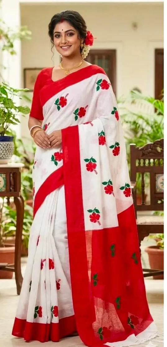 Cotton Silk Embroidery Design Saree with Blouse Piece