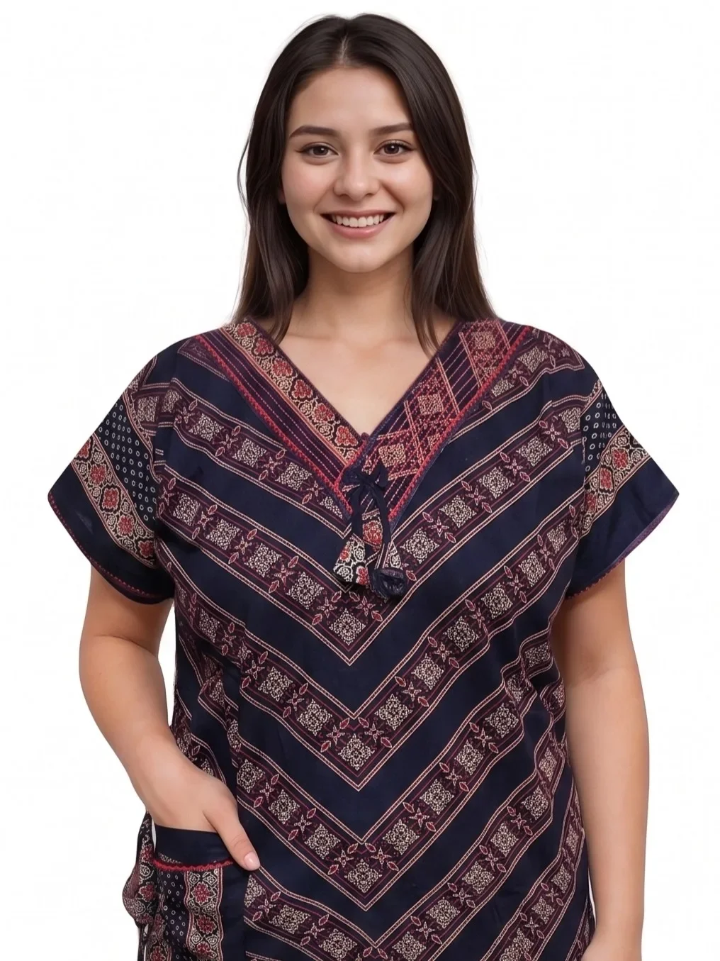 Dark Blue Ajrakh Print Pure Cotton Nighty