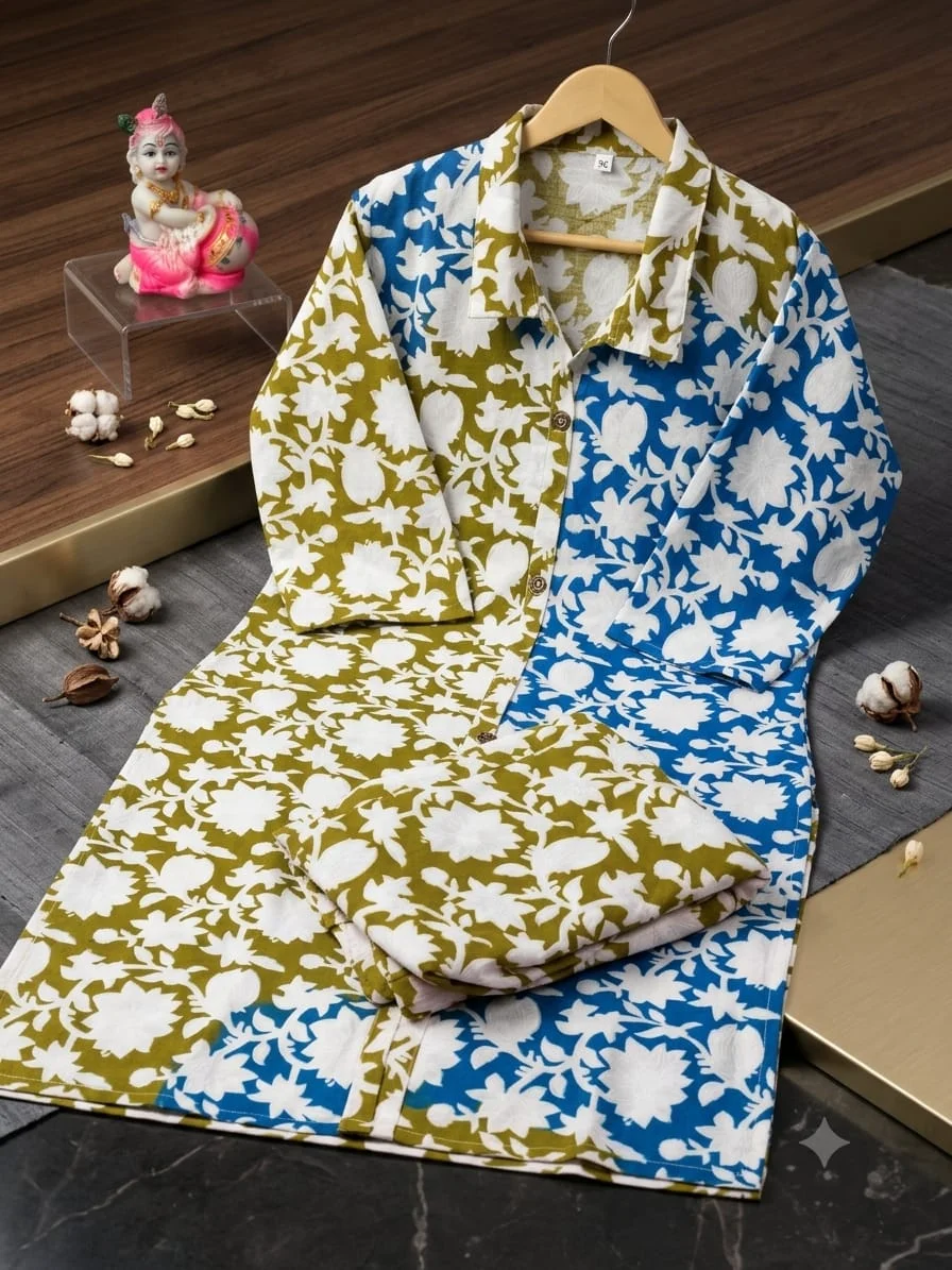 Pure Cotton ajrakh and Jaypuri printed Kurti with Pant