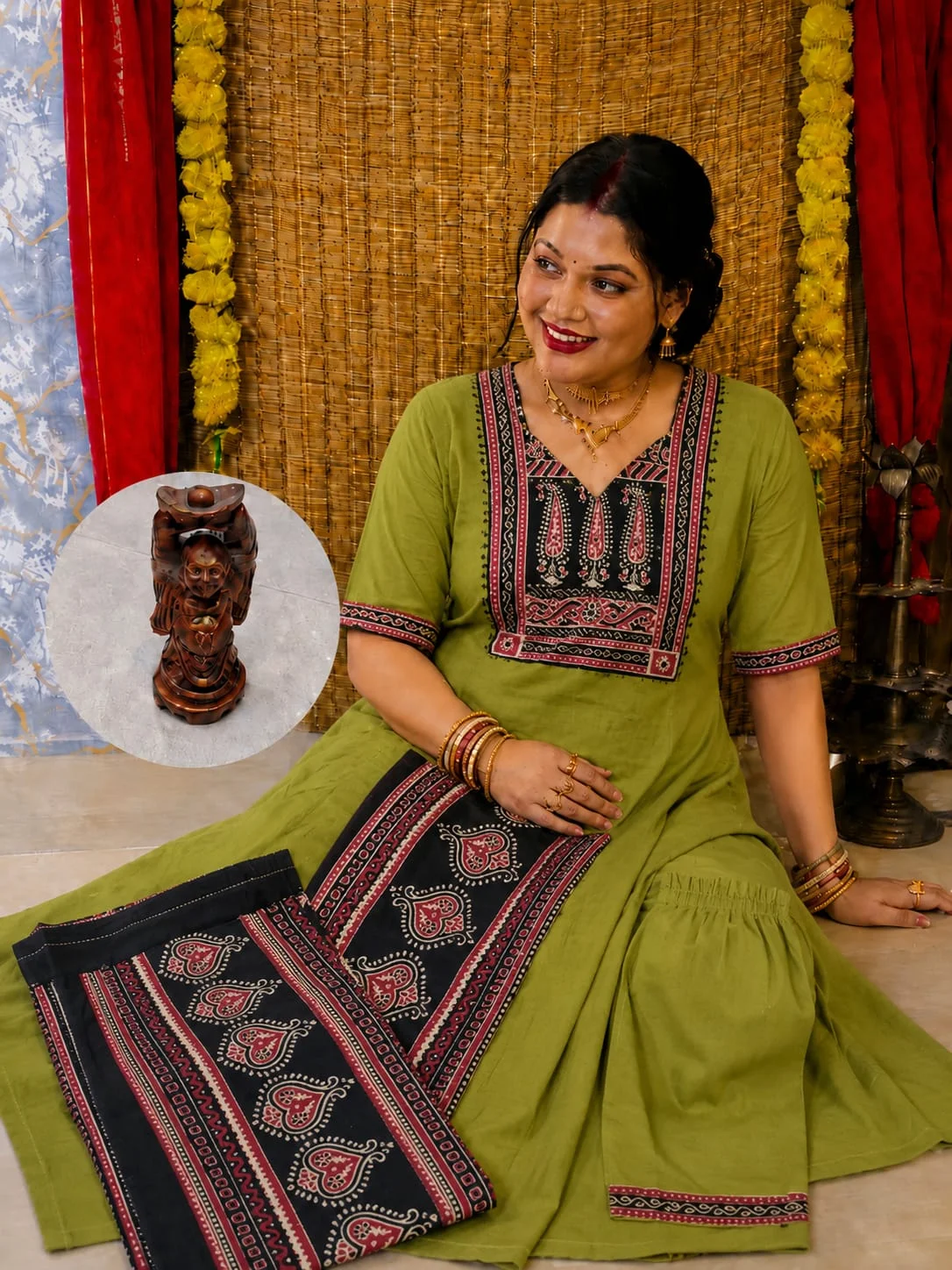 100% Pure Cotton ajrakh kurti pant set Butique collection