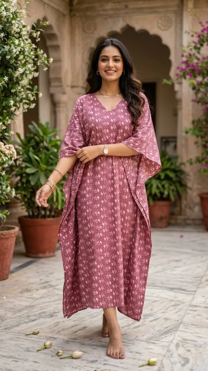 Pure cotton dabu block print long kaftan