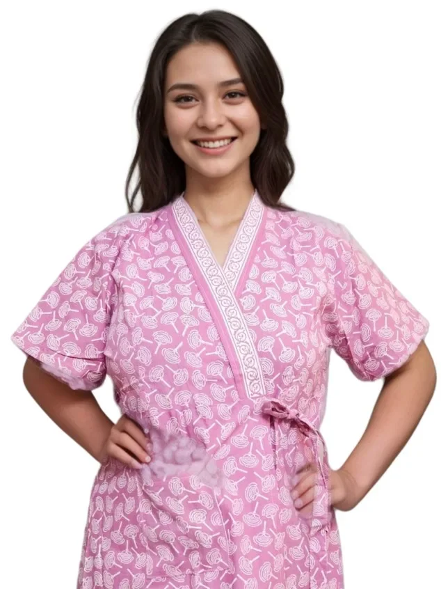 Light Pink Jaipuri Cotton Housecoat