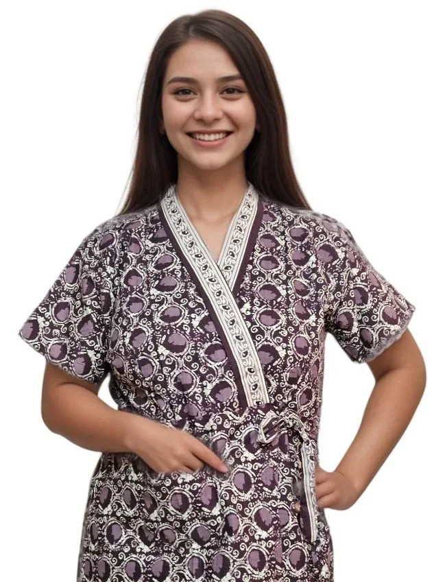 Purple Jaipuri Cotton Housecoat
